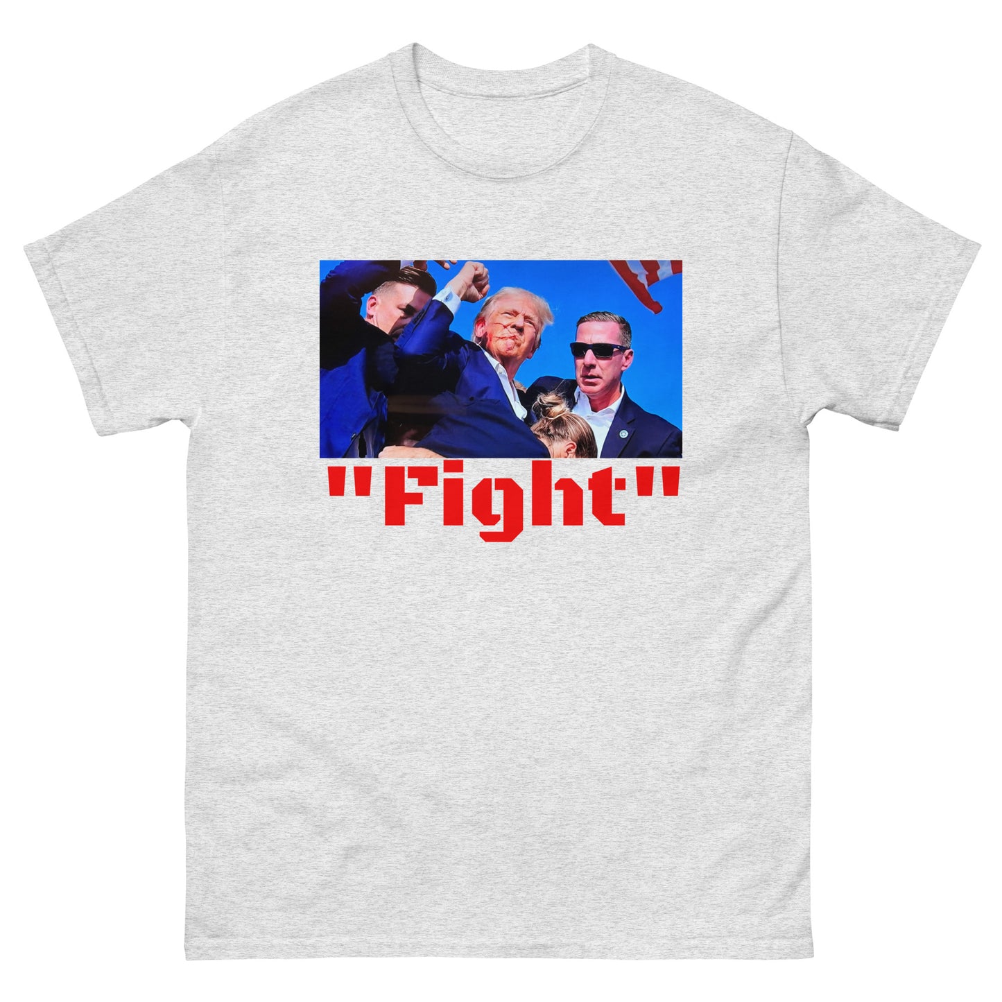 Trump "Fight" Flag in background