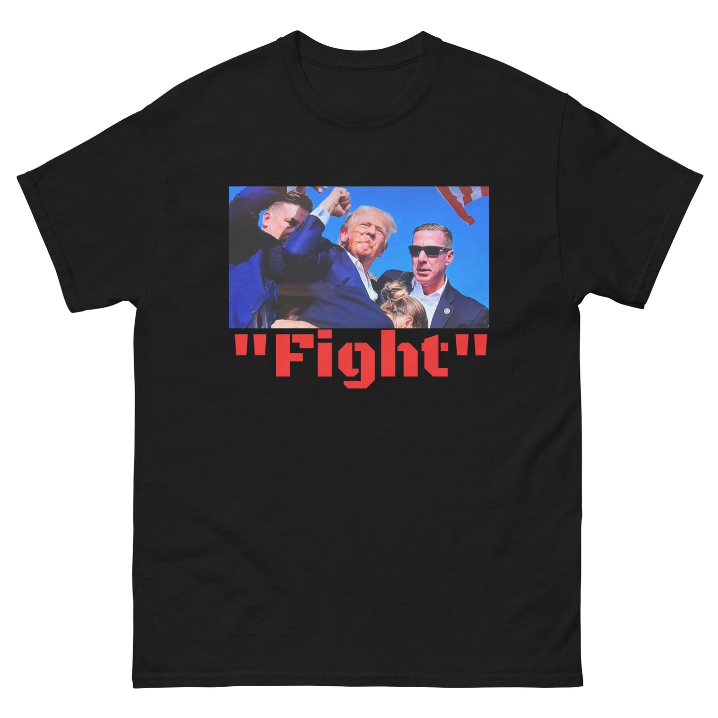 Trump "Fight" Flag in background